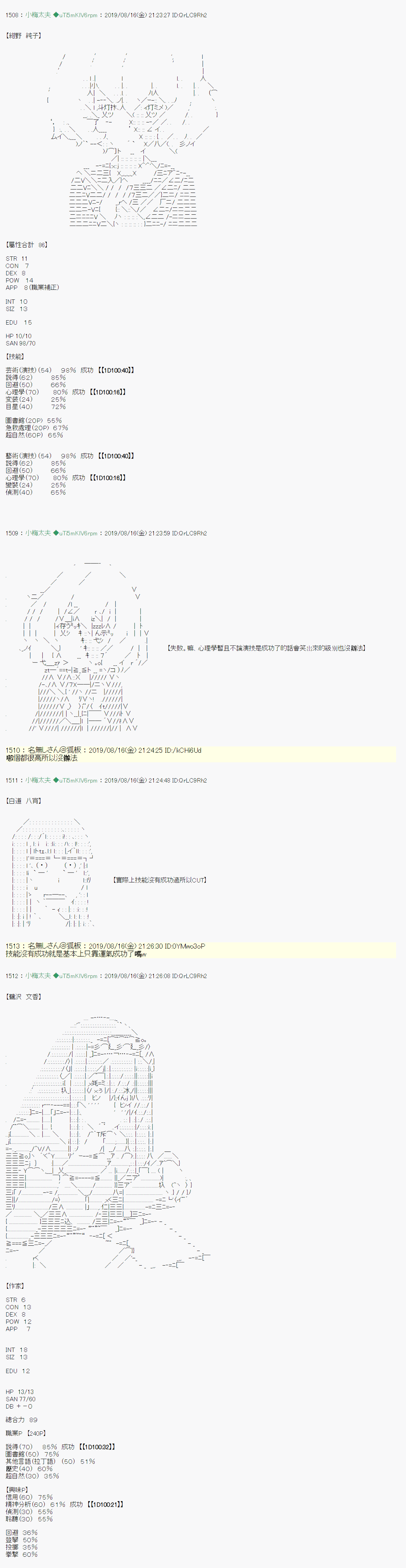 安價／安科決定的克蘇魯神話TRPG - 探索者等級鑑定Check 結果發表&戰後處理 - 1